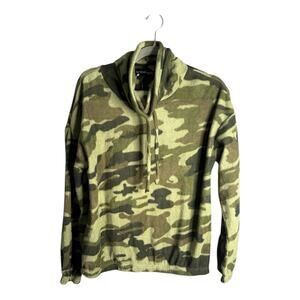 Derek Heart Green Camouflage Fleece Top With Cowl Neck and Elastic Waist Sz M